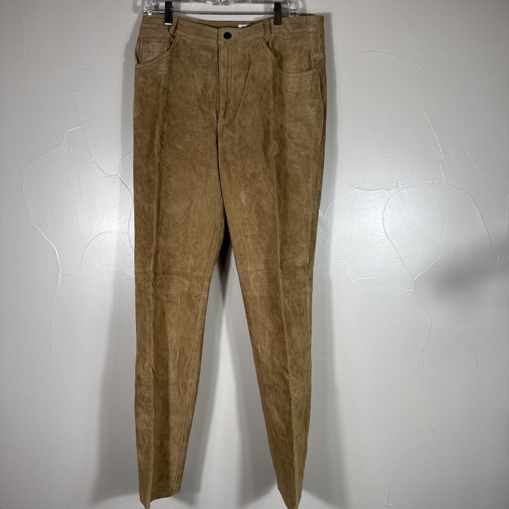 Austin Clothing Pig Split Leather Pants‎ Womens 12 Tan Polyester Lining Straight